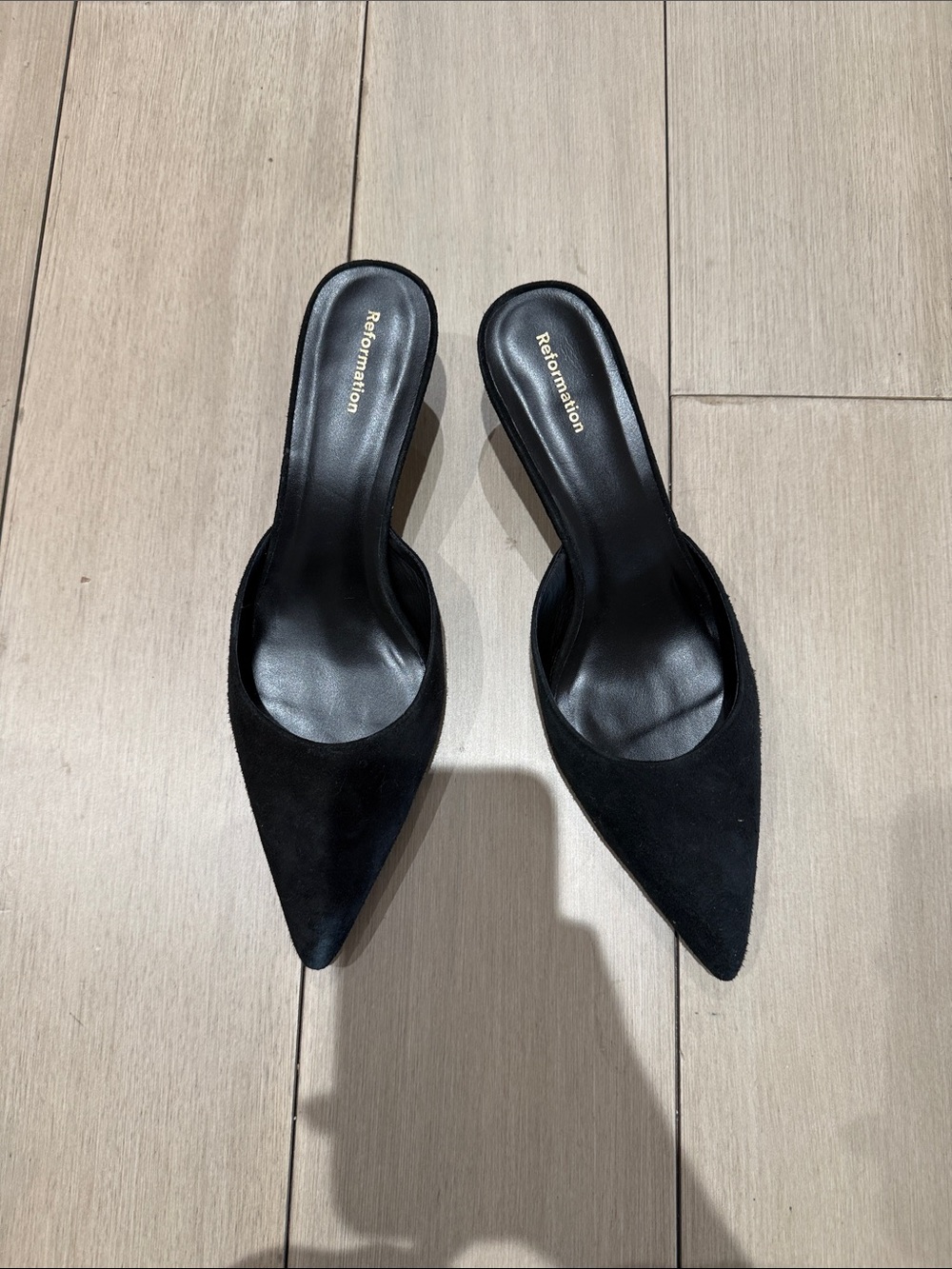 Reformation Suede Mules Black